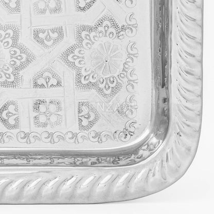Vassoio in ottone placcato in argento fatto a mano a Fes in Marocco